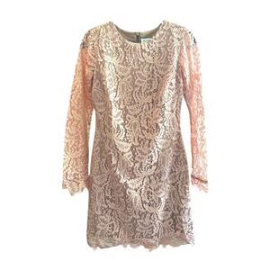 Dress the Population Long Sleeve Crochet Lace Dress in Champagne Peach Size S
